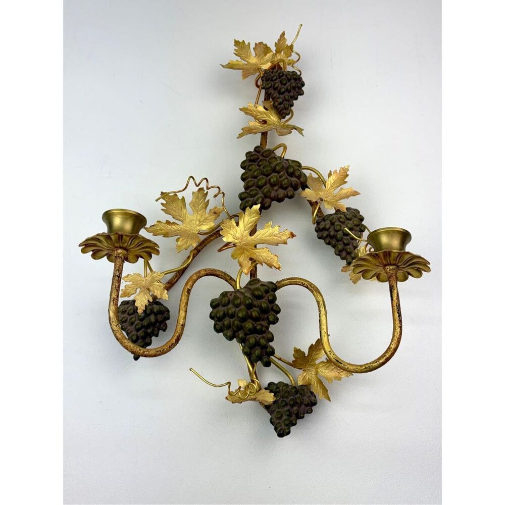 Petites Choses Double Arm Brass Wall Sconce Grapevine Leaf Design 17 x 11 USA EM